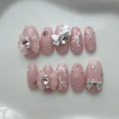 NO.433 ピンク フレンチガーリー 量産型 地雷系 ワンホン ネイルチップ