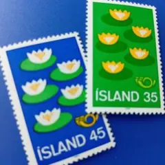 外国切手 アイスランド 1977年 25回北欧協議会 睡蓮 2種