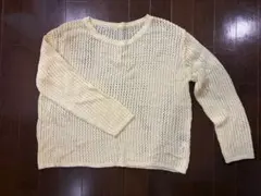 透かし編みニット メッシュニット 黄色 長袖 薄手ニット