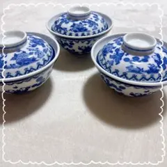 染付 唐子模様 遊子 蓋付小鉢 3客セット 蓋物 吸物碗 茶碗蒸し 和食器