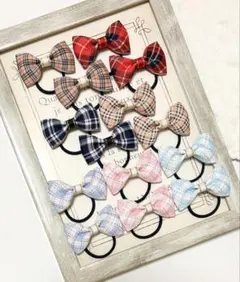 ヘアゴム チェック柄セット リボン ハンドメイド リボンヘアゴム キッズ