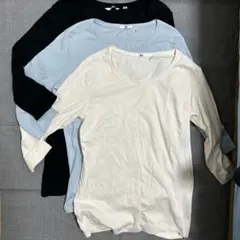 ユニクロ 7分袖Tシャツ 3色セット 黒 ライトブルー オフホワイト