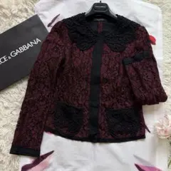 【美品】DOLCE&GABBANA 総レースノーカラージャケット 38 パープルのサムネイル