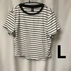 SHEIN ボーダー リブ 半袖 Tシャツ Lサイズのサムネイル