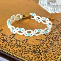【1点限定】タティングレース ブレスレット ハンドメイド ナチュラル 上品 軽い
