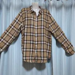 送込♬新品☆レトロチェック柄長袖シャツ　カーキ　XXL