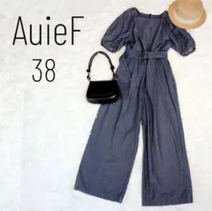AuieF デニム オールインワン ベルト付き ワイドパンツ ジャンプスーツ