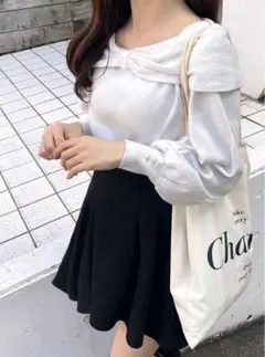 アイボリー 2Wayリボンニットトップス