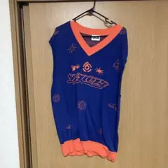 9090 TECHNO Knit Vest ブルー×オレンジ