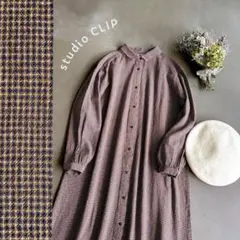 スタディオクリップ＊チェック柄 長袖チュニックワンピース ブラウン