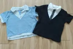 COMME CA ISM 水色ポロシャツと黒タキシード風トップスセット