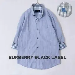 バーバリーブラックレーベル シャツ M 青 ギンガムチェック 長袖 ホース刺繍のサムネイル