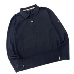 【美品】バーバリーゴルフ　ポロシャツ　長袖　日本製　黒　チェック　コットンのサムネイル