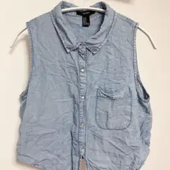 フォーエバー21 ベスト デニム カラー 無地【M】青 綿 夏フェス お出かけのサムネイル