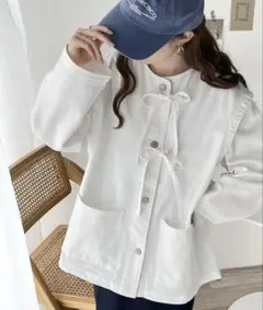 java ドッキング風リボンデニムジャケット