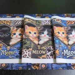 ③未使用　可愛い猫ちゃんパネル生地3枚＆デニム風柄生地です。