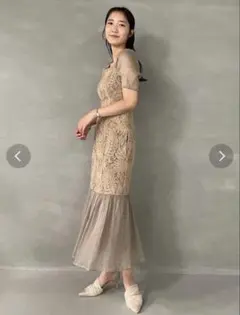 LAGUNAMOON/刺繍入りベージュマキシドレス