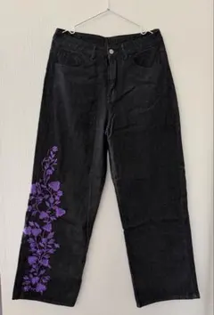 花柄刺繍 デニム ハーフパンツ ブラックのサムネイル