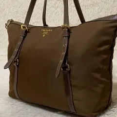 PRADA ブラウン トートバッグ　テスート　ゴールド金具　三角ロゴ　A4可