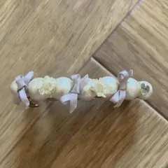 コットンパール　リボン　バレッタ