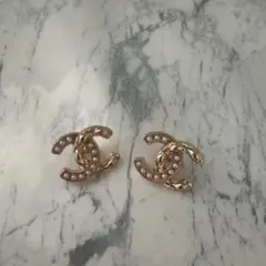 CCロゴ パール付きゴールドコンビボタン 2個セット