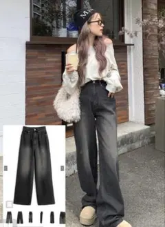 【未使用タグ付き】GRL ルーズワイドデニムパンツ qu151 Sサイズ