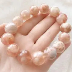希少色】天然石桜メノウ ハート ブレスレット✨ピーチピンク 一点物 