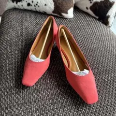 美品【ユナイテッドアローズ】コーラルピンク スエード ポインテッドトゥパンプス