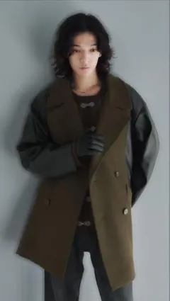 定価2.2万！完売HAREウールキリカエPコート／トロミパンツニットシャツレザー