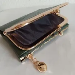 がま口財布 ミニ財布 レザー(モスグリーン)