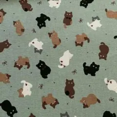 シーチング ミニミニ猫 グリーン 1M 生地