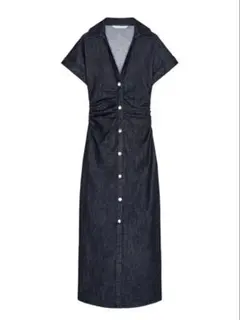 ZARA♪デニム 半袖ワンピース♪ストレッチ♪Lサイズ♪未使用♪