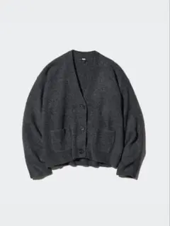 ユニクロ スフレヤーンVネックショートカーディガン dark grey S