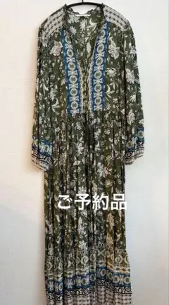 ZARA ボタニカル柄 ロングワンピース 長袖