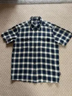 patagonia 半袖シャツ M ネイビー/グリーンチェック