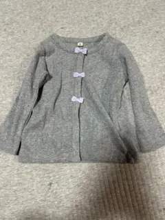 グレー リボン付き カーディガン 80