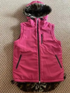 フード付きベストピンクヒョウ柄