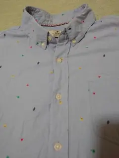 激レア おしゃれ grn 総柄刺繍 半袖ボタンダウンシャツ ライトブルー Lのサムネイル