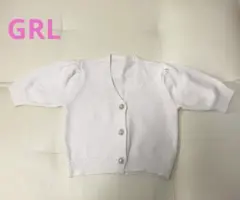 GRL パールボタンパフスリーブニットカーディガン オフホワイト　半袖ニット