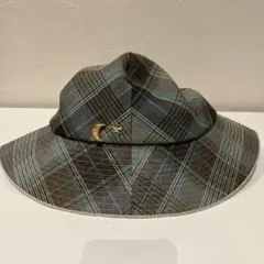 レディースハット　帽子　チェック　緑