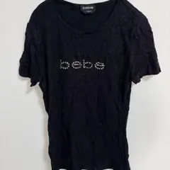 bebe べべ ブラック Tシャツ 【M】 ラインストーン 黒 カットソー