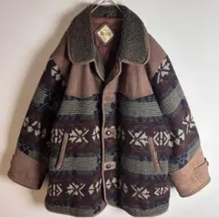 レザージャケット ヴィンテージ 襟ボア くるみボタン ネイティブ柄