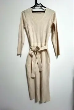 送料込み！七分袖リブニットワンピース