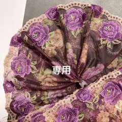 パープル系お花刺繍プリントチュールレース　ラスト1m　N-508