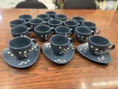 ダークブルー 陶器 カップ・ソーサーセット 17個