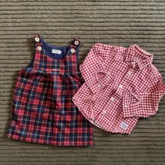 【美品】ホットビスケッツ　ジャンパースカート＆シャツ　セット　赤チェック