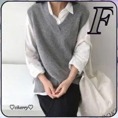 ベスト レディース グレー サイドスリット ニット Vネック Fサイズ 着回し