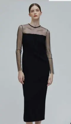 シースルー袖 ブラック ワンピース