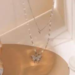 バタフライ ２連ネックレス 蝶々モチーフ パーティー レディース シルバー