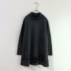 3991【Lemage】チュニック　長袖　セーター　刺繍　グレー　秋冬　ゆったり